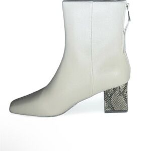 French Connection Tess Ivory Ankle Boots Block Heel Square Toe Size 8